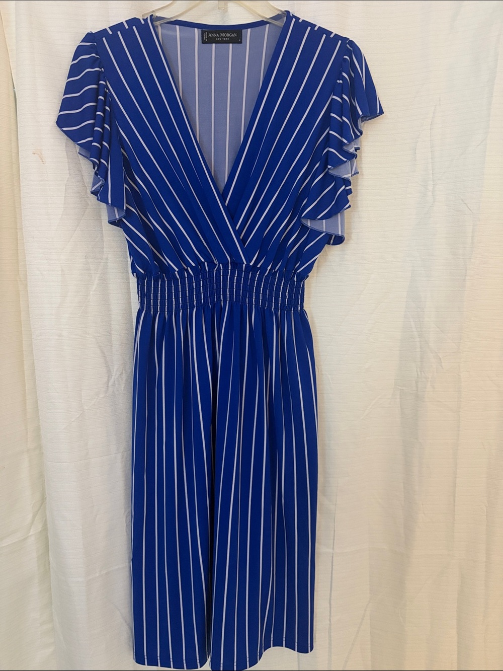 Royal Blue Striped Midi Dress with Smocked Waist